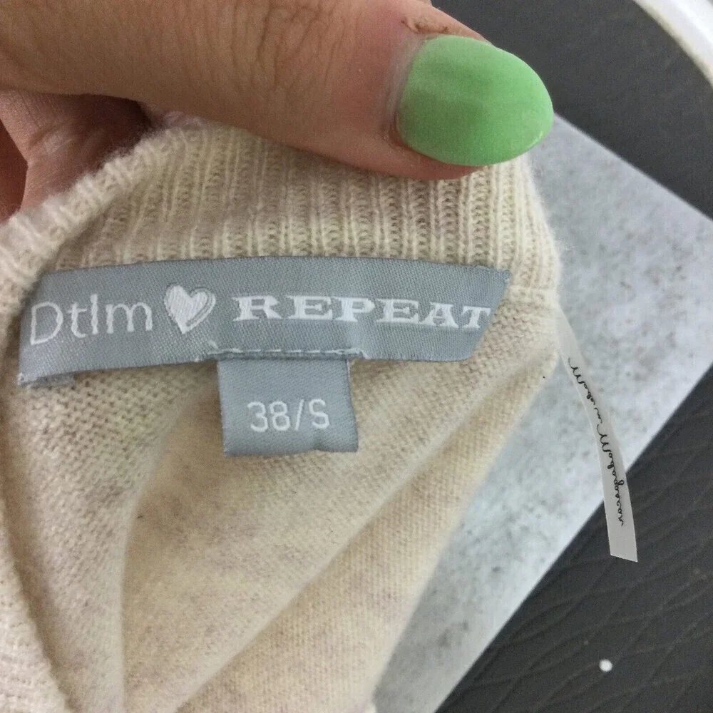 DTLM Repeat Wool Cashmere Cream Knit Pullover Side Tie Sweater Women Sz 38 Small